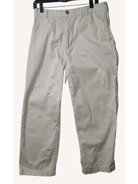 Chaps Mens Chino Pants 32x30 Stone Khaki Beige Cotton Flat Front Casual Trousers